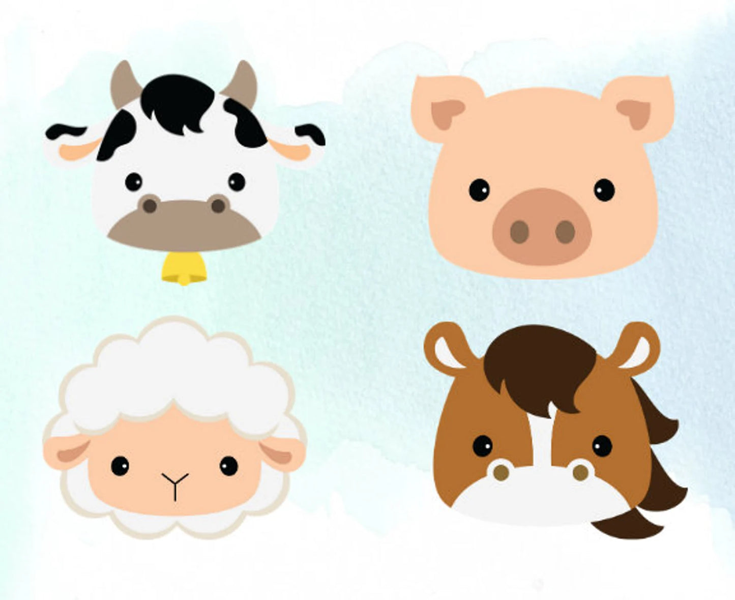 Sheep, Horse, Pig and Cow