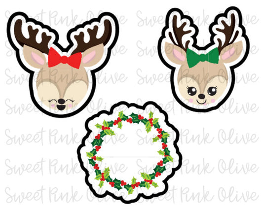 Christmas Reindeers and Wreath