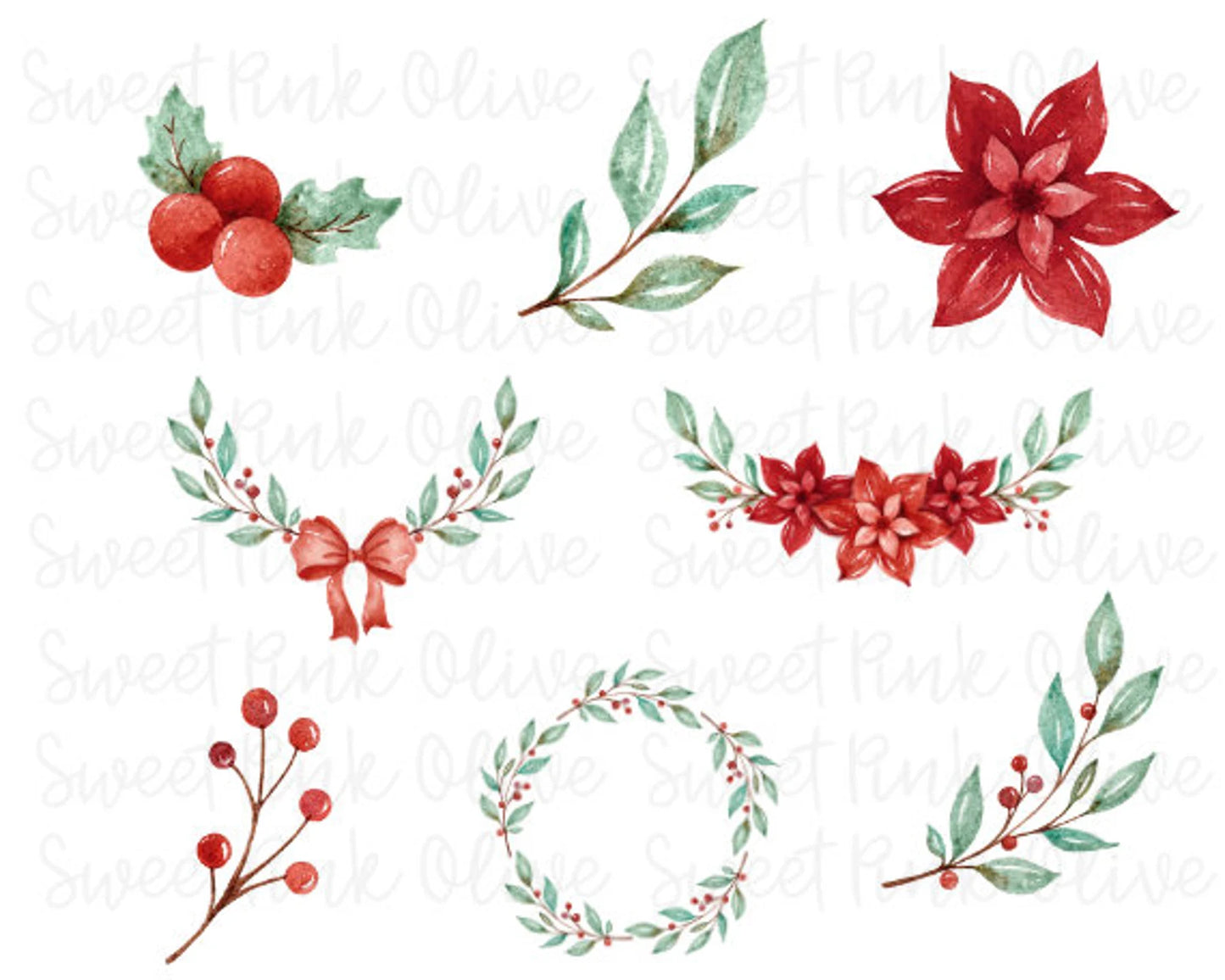 Christmas Florals, Leaves, Holly, Wreath
